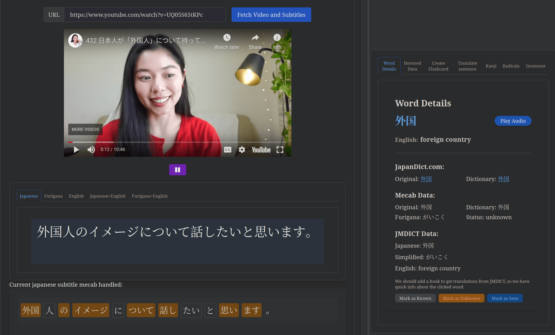 japanese youtube immersion text parser